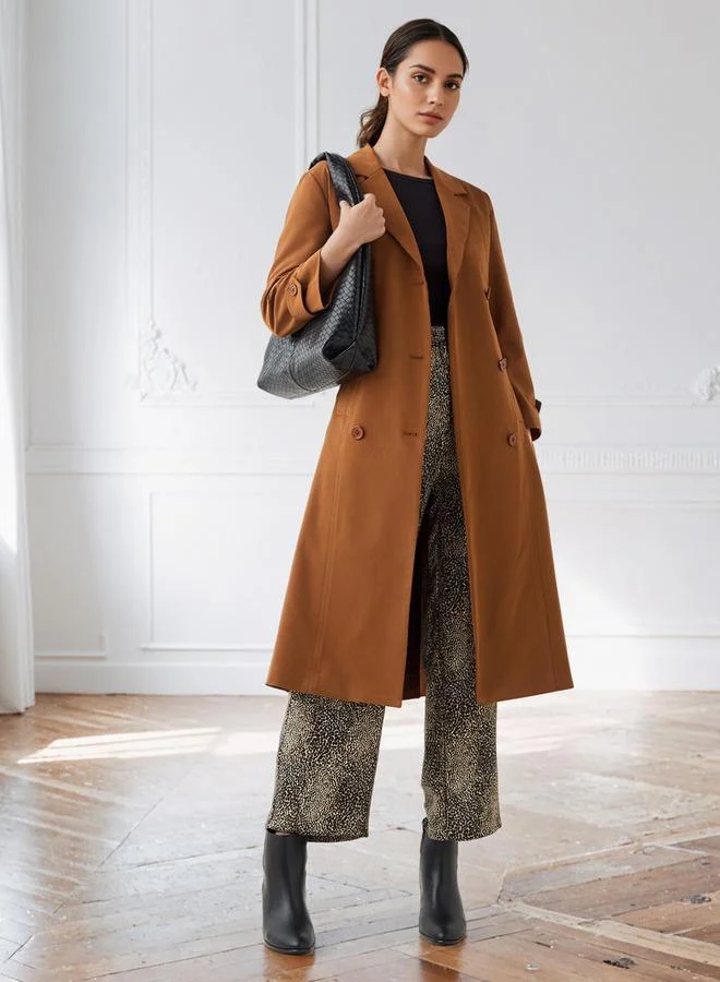 ايكونيك معطف ترنش كلاسيكي بياقة مشقوقة وحزام